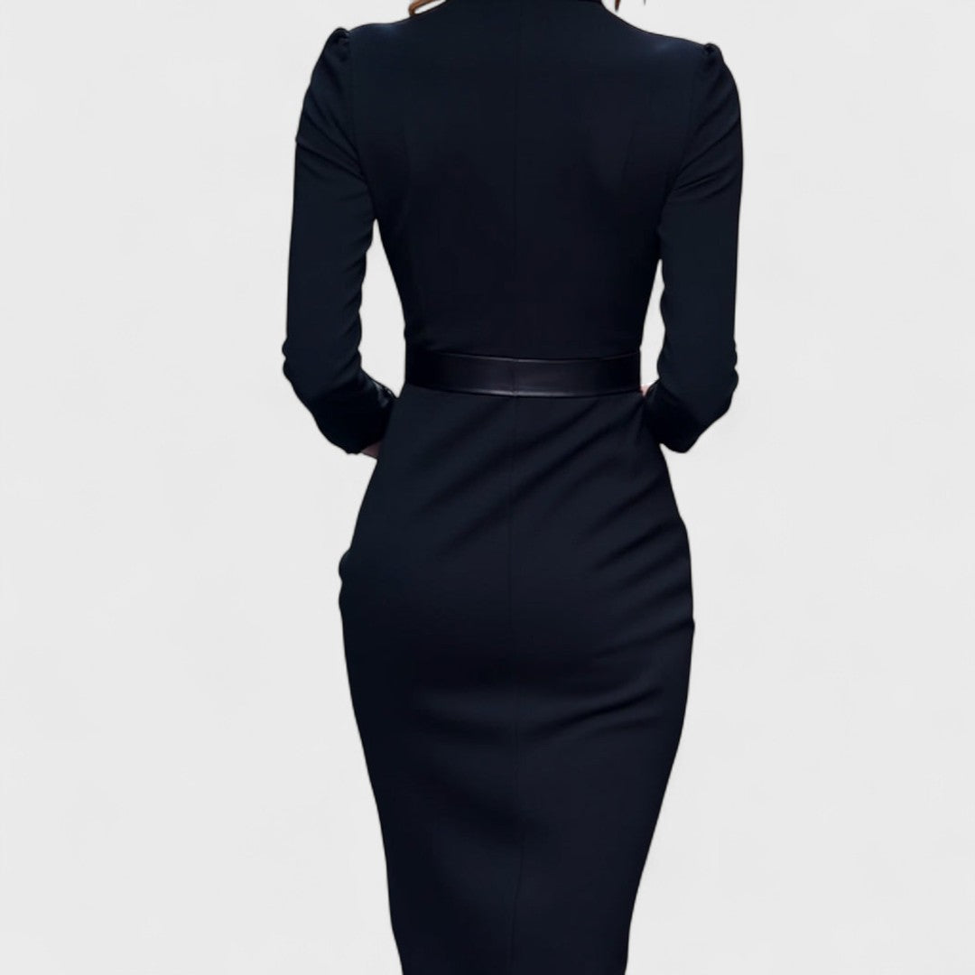Camille – Stand-Collar Belted Dress