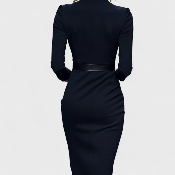 Camille – Stand-Collar Belted Dress