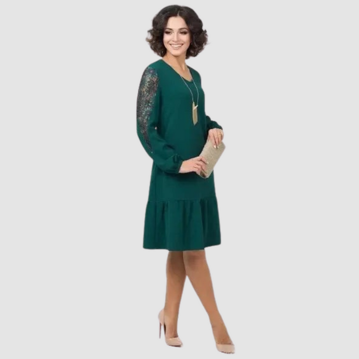 Elena – Lace-Sleeve Midi Dress