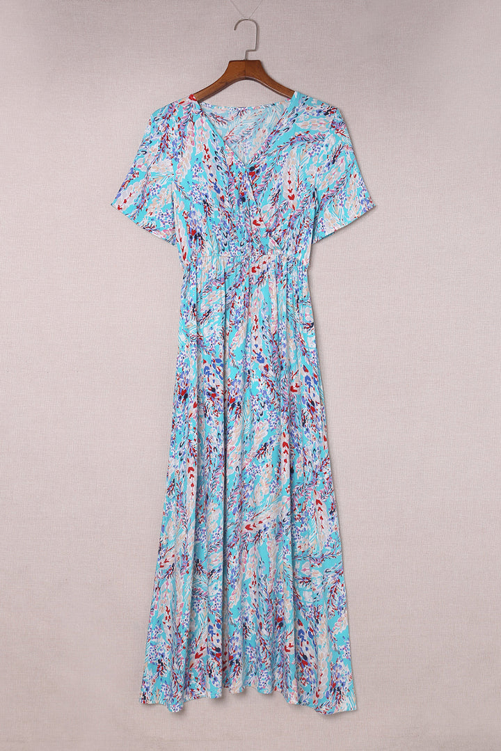 Wrap V Neck Floral Maxi Dress