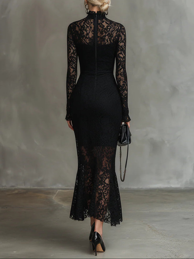 Claraine – Elegant Lace Midi Dress