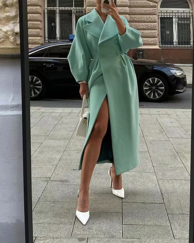 Eva | Elegant Long Women's Trench Coat with Notch Collar