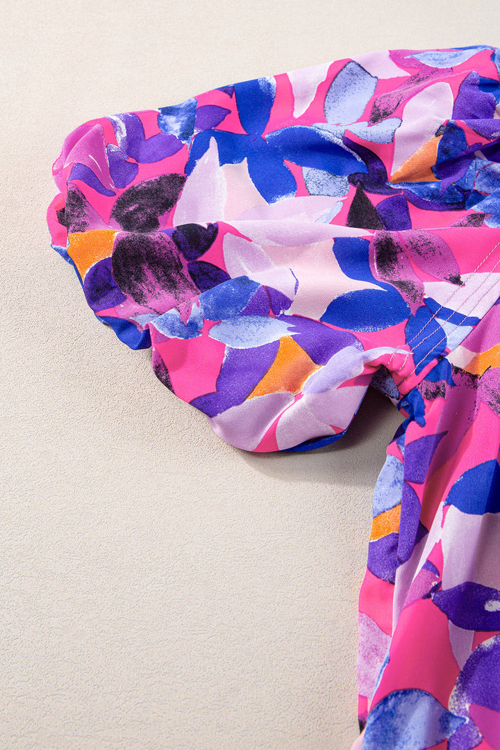 Flower Short Sleeve Ruffled Dresses